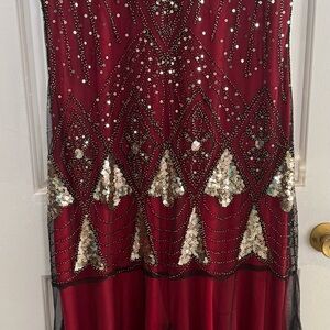 Woman’s 1920 long Gatsby Flapper dress. Evening maxi long cocktail dress